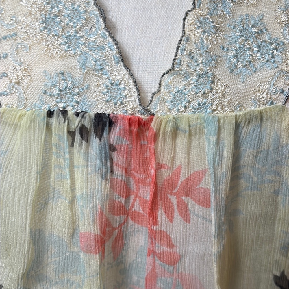 Paul & Joe Boho Silk Chiffon Floral Short Sleeve Blouse size L - Picture 5 of 11